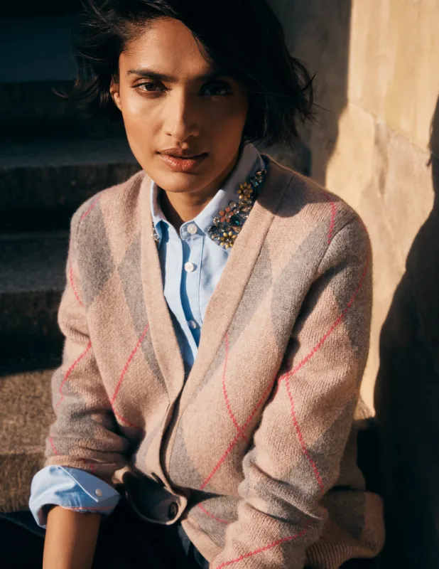 Quinn Strickjacke im Boyfriend-Stil-Neutral Argyle made by Boden