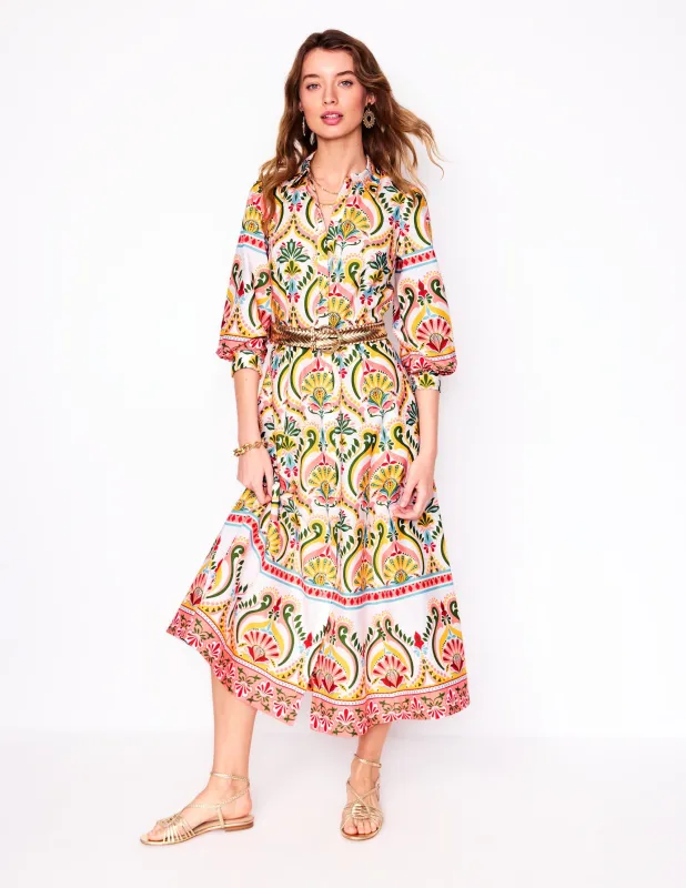 Clara Hemdblusenkleid aus Baumwolle-Bunt, Blumenmuster mit Ornamenten made by Boden