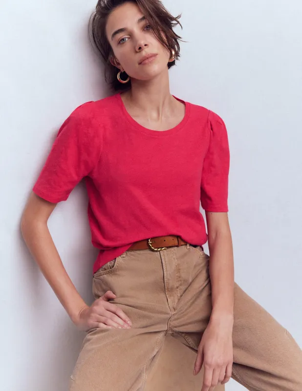 T-Shirt mit Faltendetail am Ärmel-Dunkelrosa made by Boden