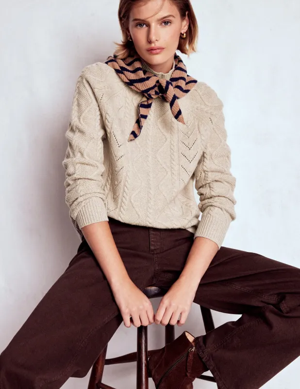 Marion Hochgeschlossener Merino-Pullover-Gerste Zopfmuster made by Boden