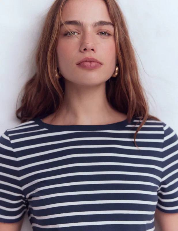 Olivia Kurzärmliges Bretonshirt-Marineblau, Naturweiß sold by Boden