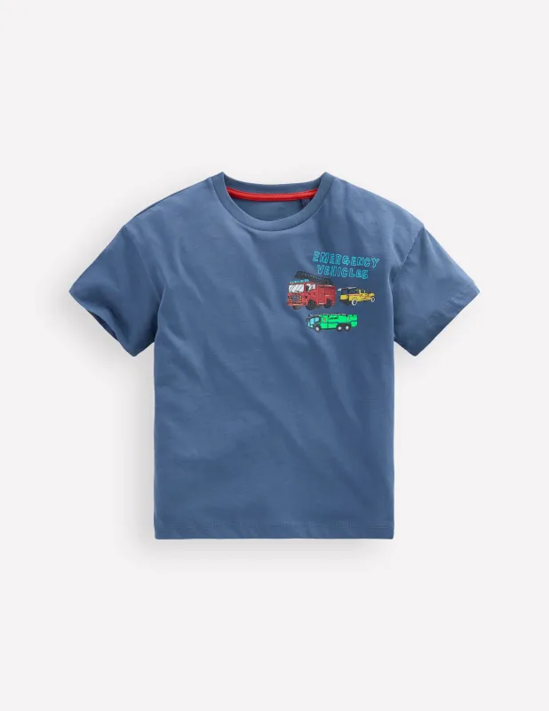 T-Shirt mit Druck auf Vorder- und Rückseite-Vintage Indigo Truck made by Boden