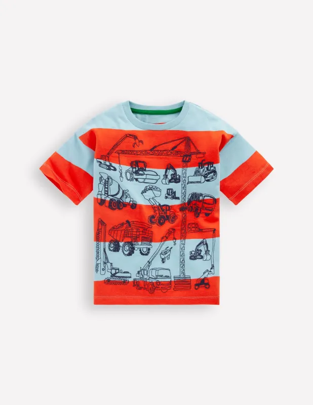 Lockeres T-Shirt mit Stickerei-Baufahrzeuge made by Boden