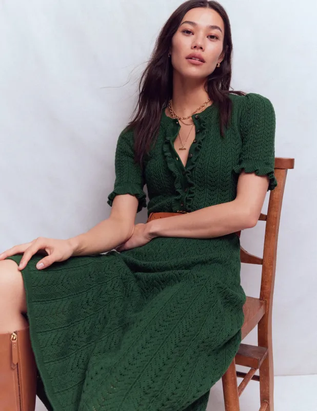 Henley-Strickkleid mit Rüschen-Jagdgrün made by Boden