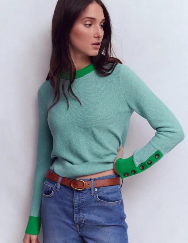 Grace Pullover in Blockfarben-Gedecktes Jade-Blau made by Boden
