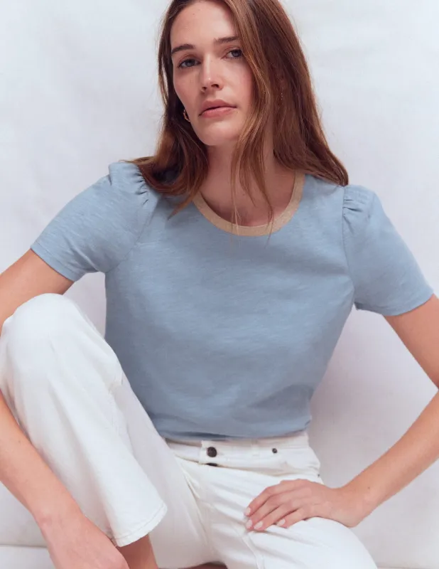 T-Shirt mit Metallic-Besatz-Französisches Blau made by Boden