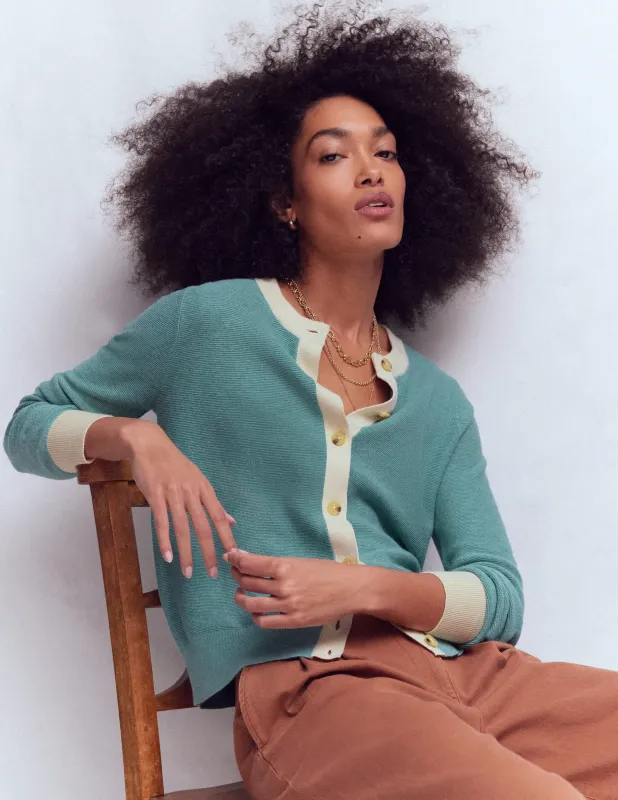 Grace Strickjacke in Blockfarben-Gedecktes Jadeblau made by Boden