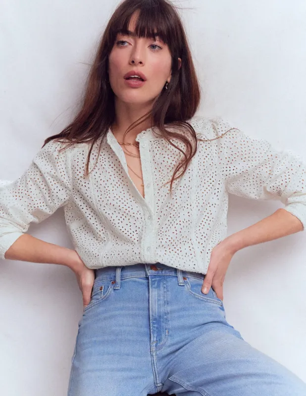 Rhea Oberteil mit Lochstickerei und Besatz-Weiß Lochstickerei Blumenmuster made by Boden