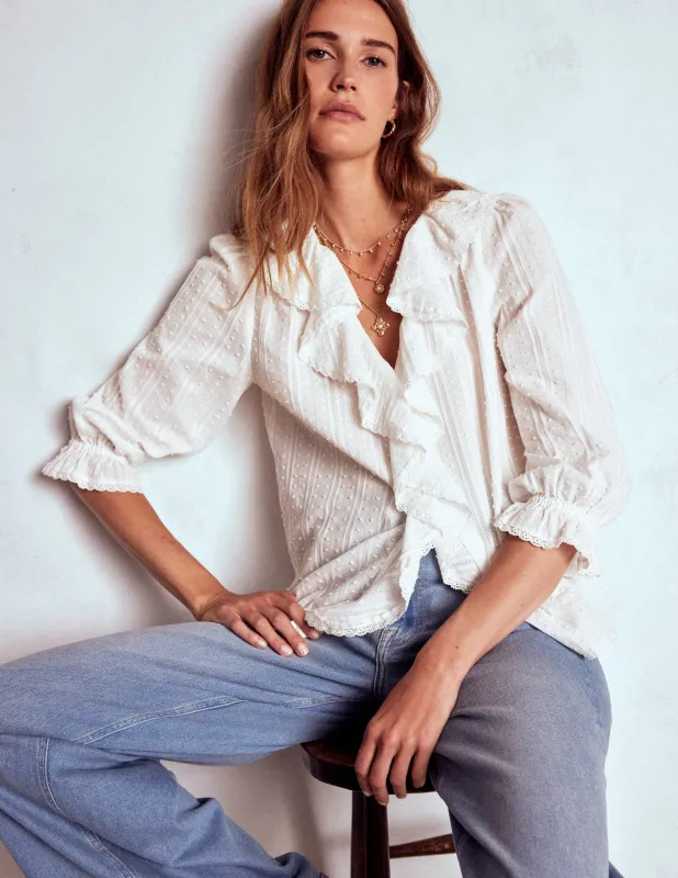 Rüschenbluse mit V-Ausschnitt-Weiß made by Boden