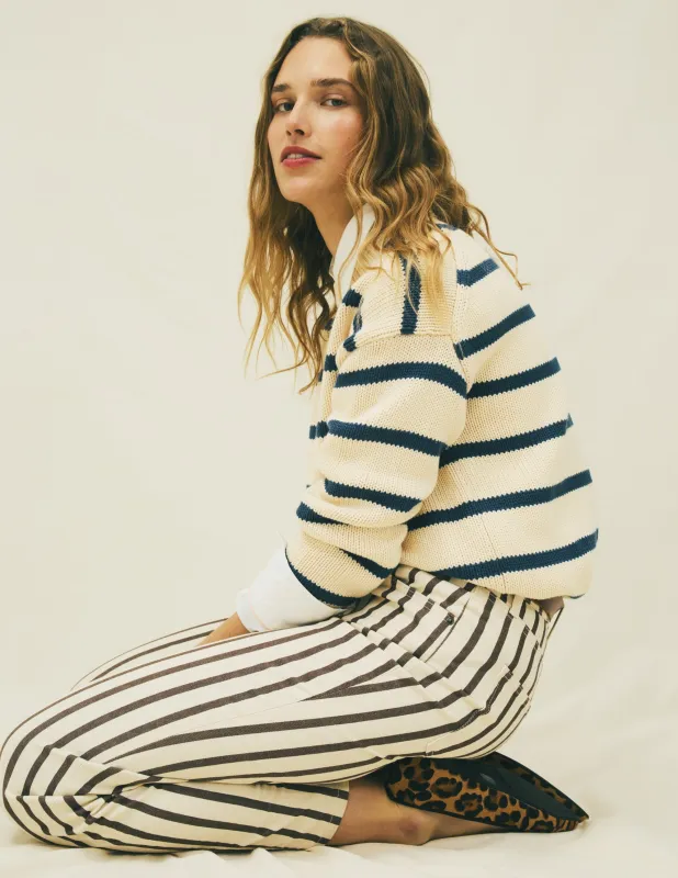 Jeans mit hohem Bund und geradem Bein-Braun Beige Streifen sold by Boden