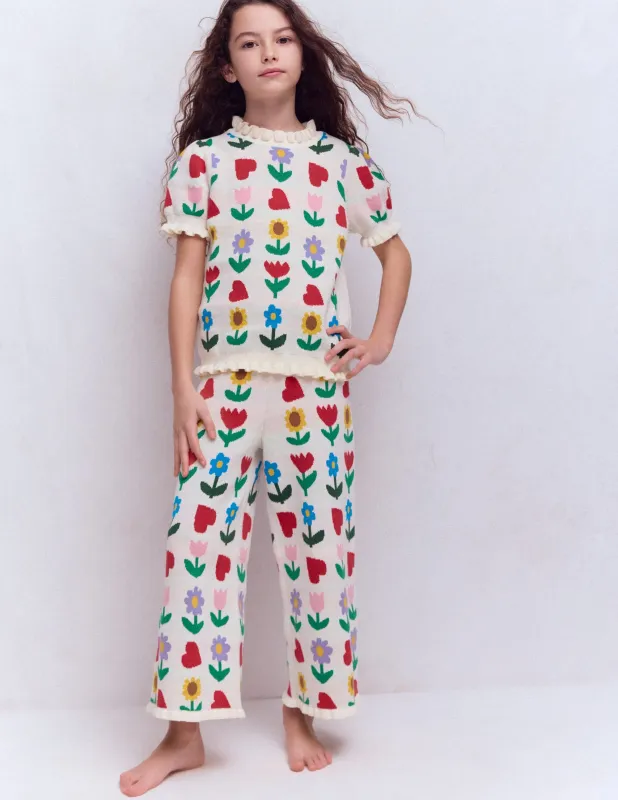 Ausgestellte Strickhose-Beige meliert Sonnenblumengarten made by Boden