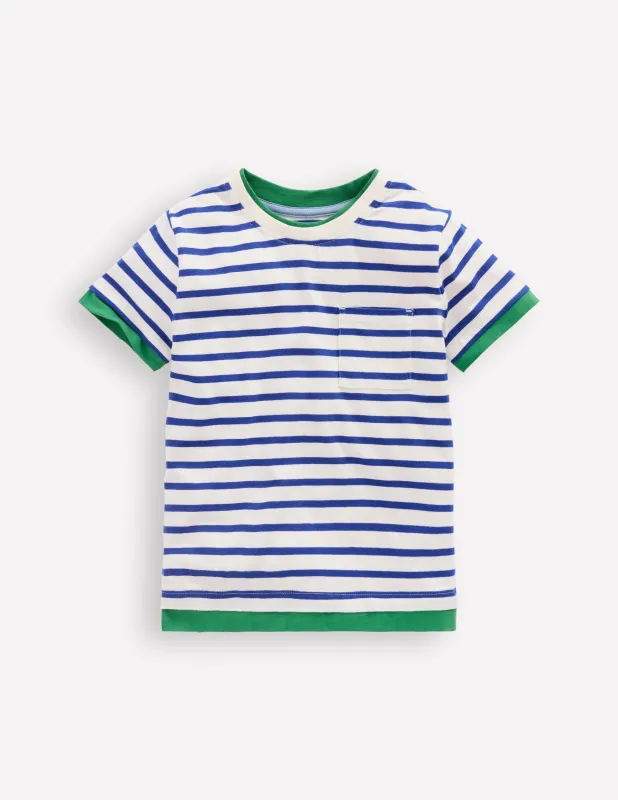 Doppellagiges T-Shirt-Leuchtendes Blau/Naturweiß made by Boden