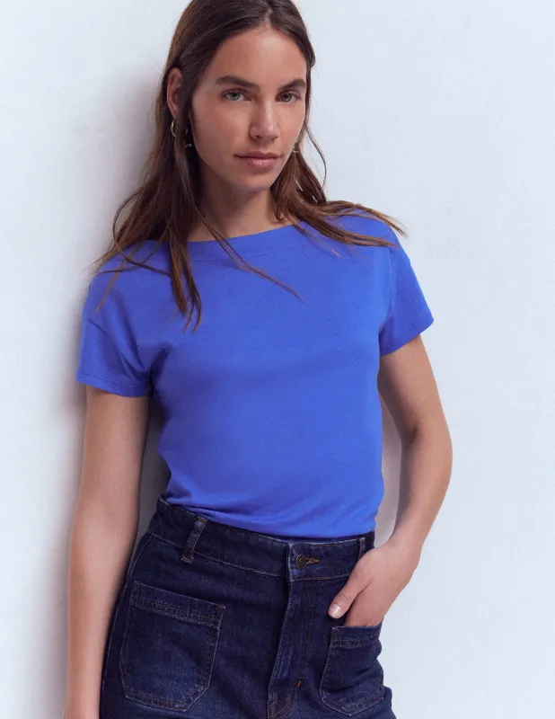 Superweiches T-Shirt mit U-Boot-Ausschnitt-Beaucoup Blue made by Boden