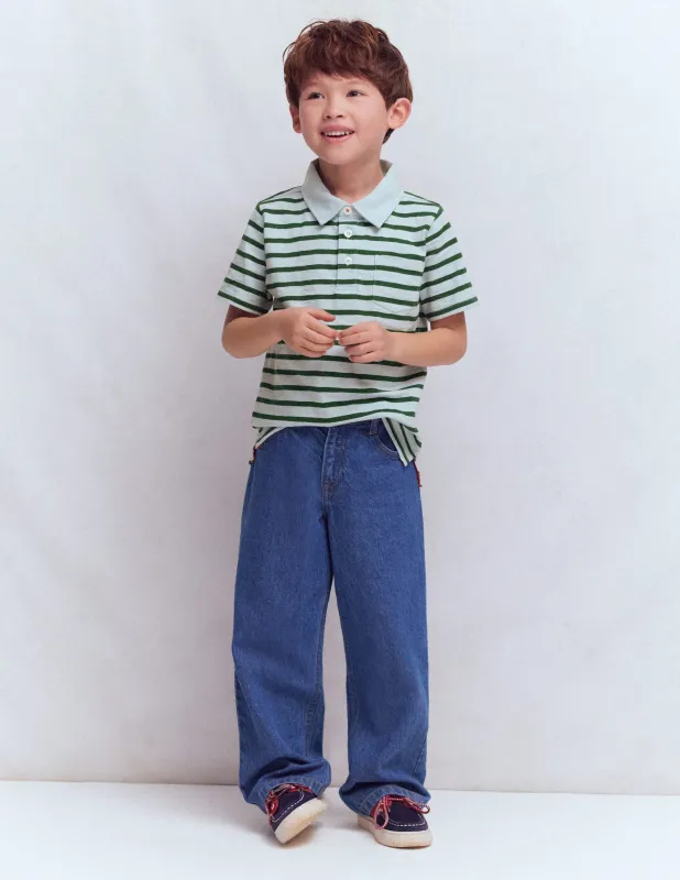 Flammgarn-Polohemd-Nebelblau/Kieferngrün made by Boden