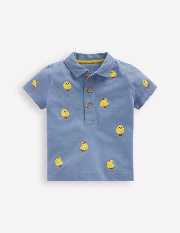 Besticktes Polohemd-Hellblau Flauschige Küken made by Boden