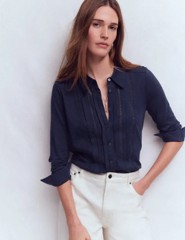 Jerseyhemd mit Besatz-Marineblau made by Boden