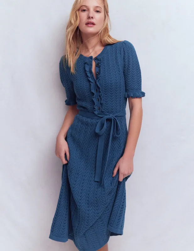Henley-Strickkleid mit Rüschen-Denim-Blau made by Boden