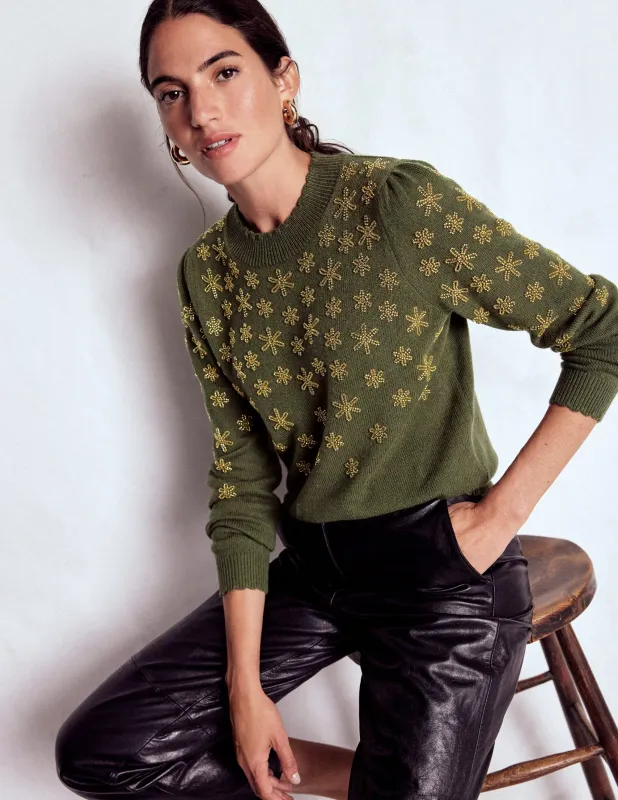 Elizabeth Verzierter Pullover-Blattgrün made by Boden