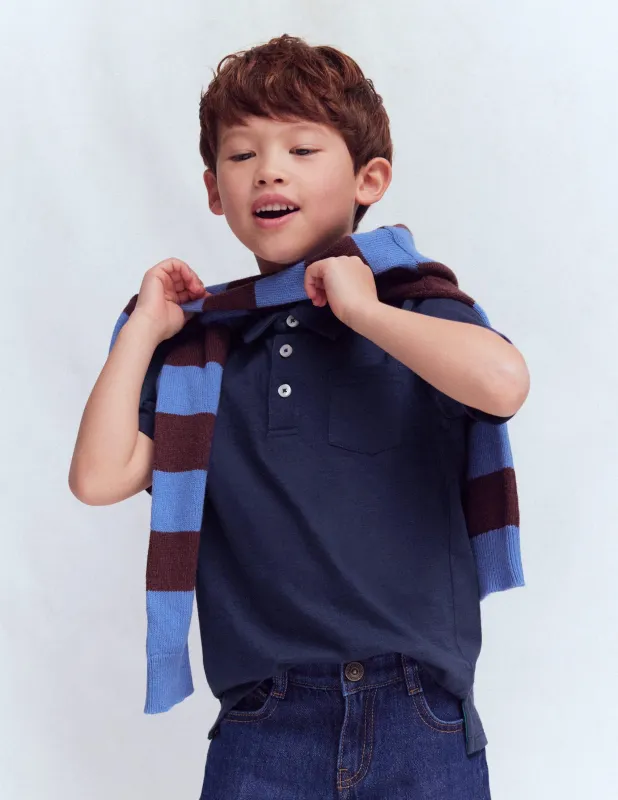 Flammgarn-Polohemd-Blau Meliert made by Boden