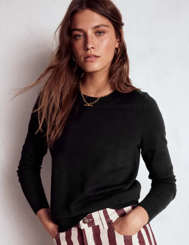 Emilia Baumwollpullover mit Rundhalsausschnitt-Schwarz made by Boden