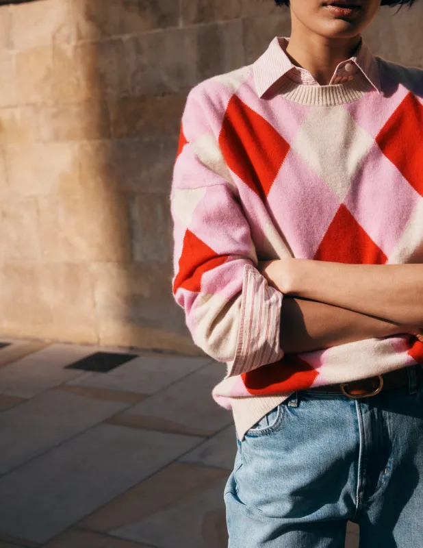 Anastasia Kaschmirpullover-Rot und Rosa Argyle sold by Boden