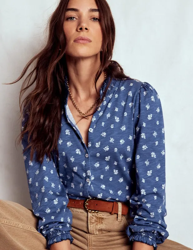 Effie Hemd mit gesmokten Details-Echtes Marineblau, Kleine Blütenstempel made by Boden