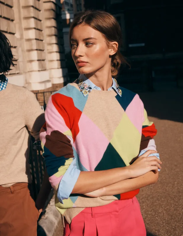 Anastasia Kaschmirpullover-Bunt gemusterter Harlekin-Pullover made by Boden