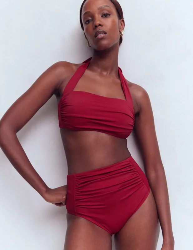 Kythira Gerafftes Bikinioberteil-Feuriges Rot made by Boden