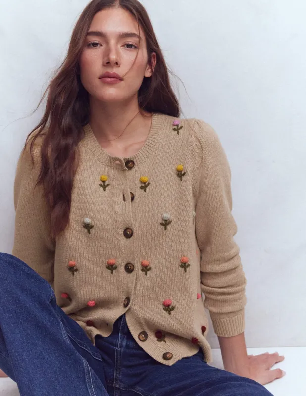 Davina Strickjacke mit Puffärmeln-Chinchilla Stickerei made by Boden