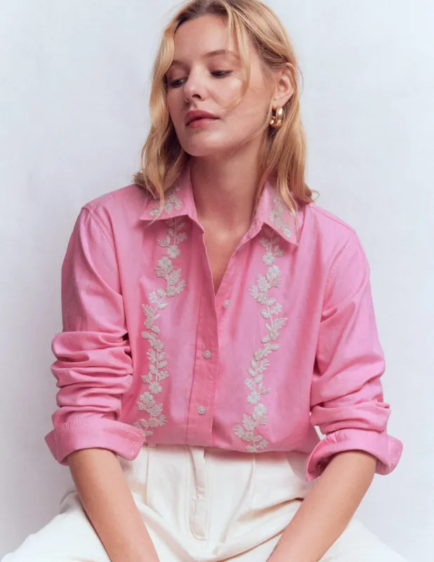 Sadie Lockeres Baumwollhemd-Blumenmuster Perlen Oxfordrosa sold by Boden