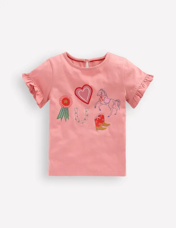 Hübsches T-Shirt mit Rüschen-Mandelrosa Pferdesport sold by Boden