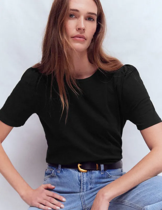 T-Shirt mit Faltendetail am Ärmel-Schwarz sold by Boden