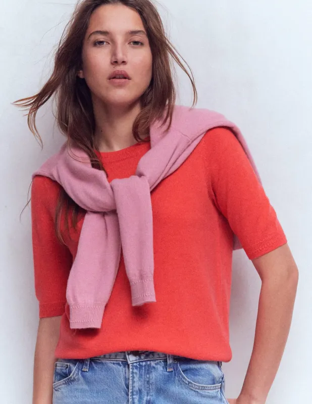 Eva Kaschmir-T-Shirt-Feuerorange Meliert sold by Boden