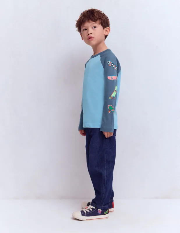 Bedrucktes Langarmshirt mit Raglanärmlen-Blau Wochenende Skateboards sold by Boden