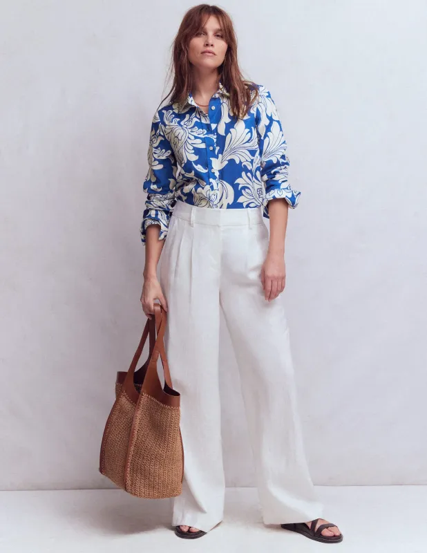 Sienna Leinenhemd-Blau, Botanisches Muster made by Boden