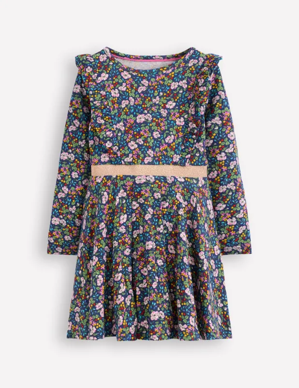 Cora Jerseykleid zum Herumwirbeln-Steuerbordblau Beeren Blumenmuster made by Boden