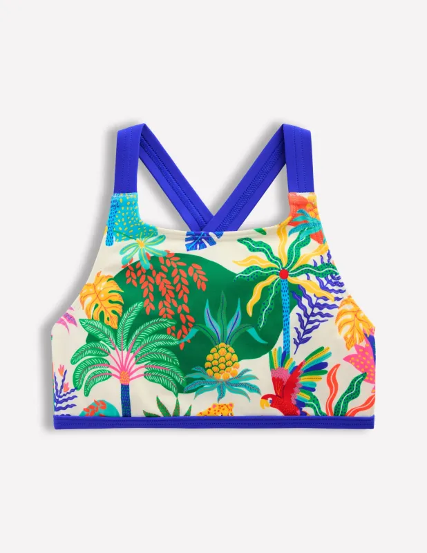 Bikinioberteil mit überkreuzter Rückseite-Weiches Naturweiß Bunt Dschungel sold by Boden