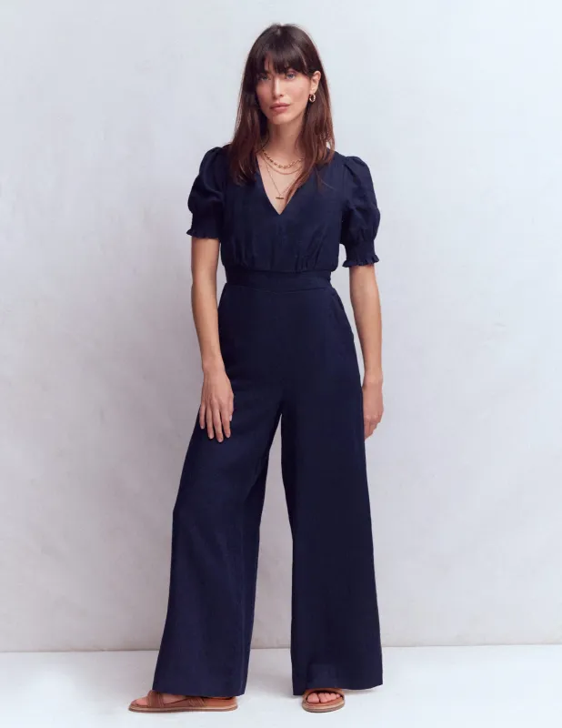 Anna Leinen-Jumpsuit-Marineblau sold by Boden