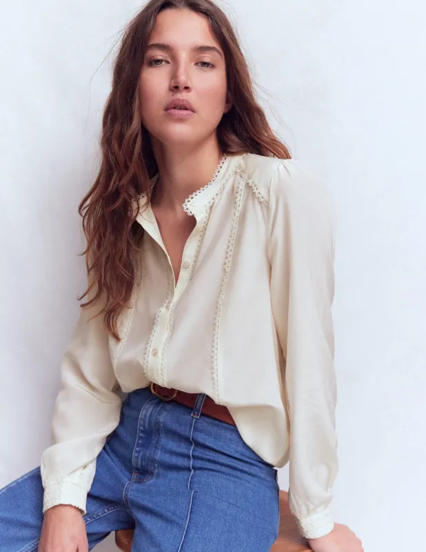 Rhea Seidenoberteil mit Besatz-Naturweiß made by Boden