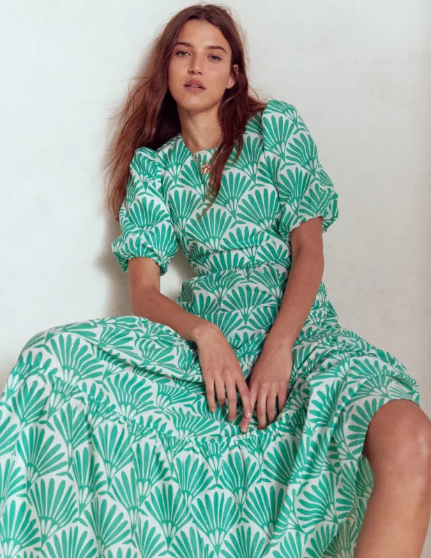 Gestuftes Popeline-Maxikleid-Aquamarinblau, Deko-Palme made by Boden