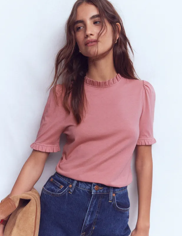 Superweiches T-Shirt mit Rüschendetail-Vintagerosa made by Boden
