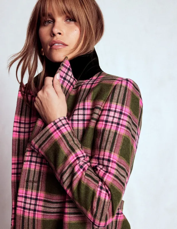 Zweireihiger Blazer mit kastenförmigem Schnitt-Olivgrün und Rosa Kariert made by Boden