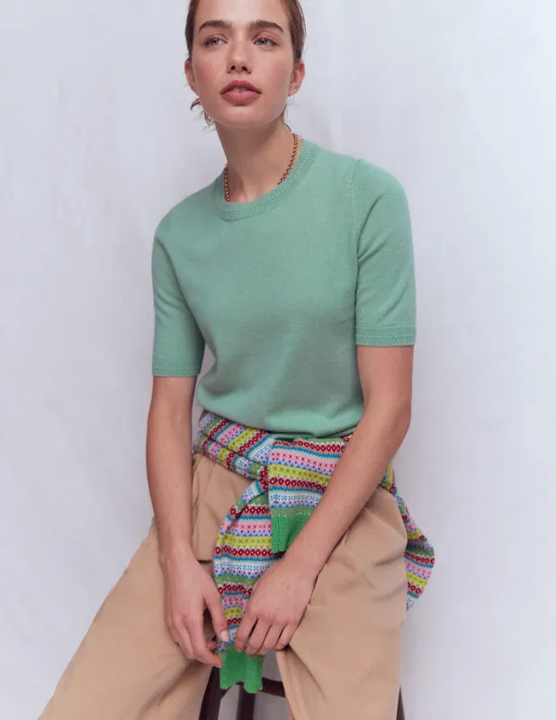 Eva Kaschmir-T-Shirt-Seladonblau sold by Boden