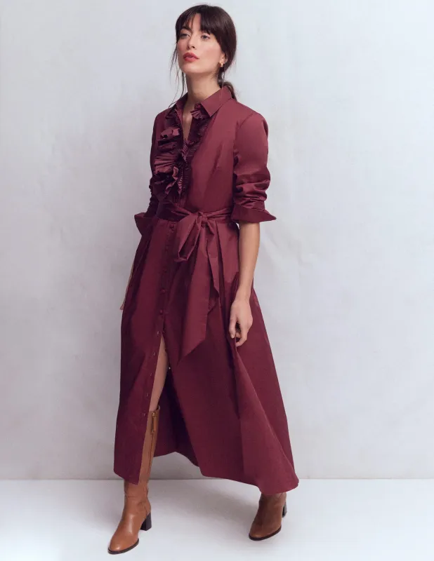 Plissiertes Hemdblusenkleid mit Rüschen-Dunkelviolett made by Boden