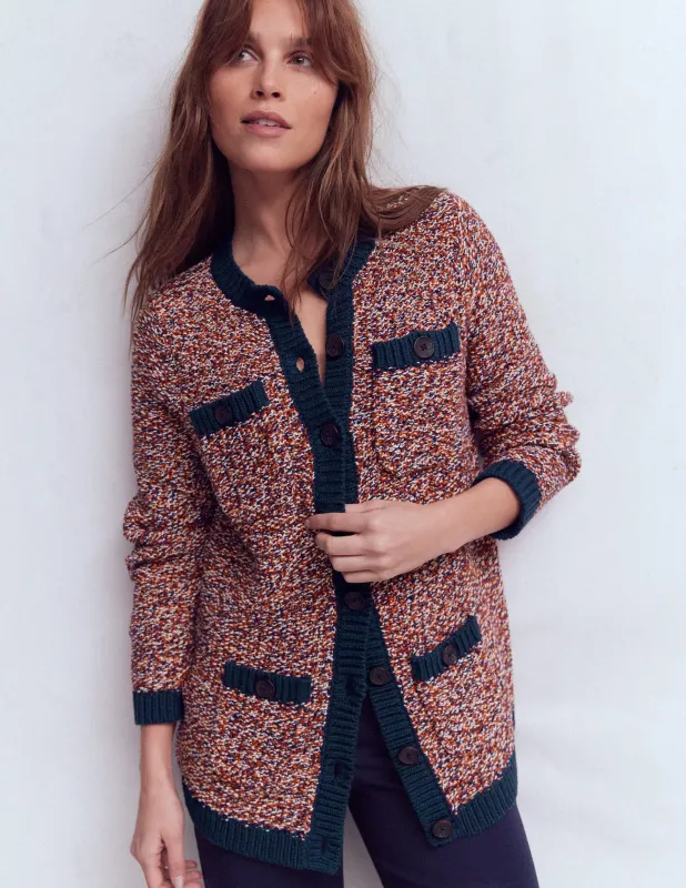 Texturierte, Melierte Strickjacke-Marineblau/Rot Meliert sold by Boden