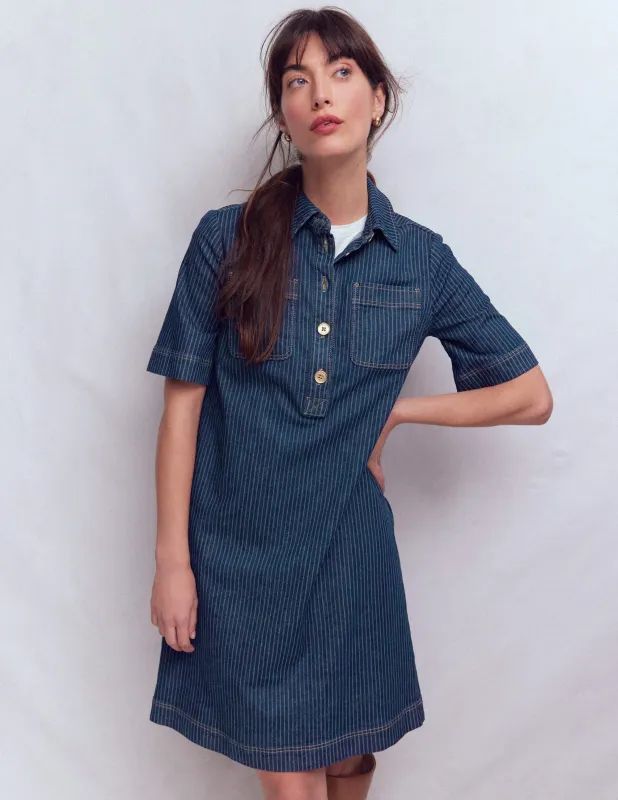 Zia Denim-Etuikleid mit Tasche-Indigo Streifen sold by Boden