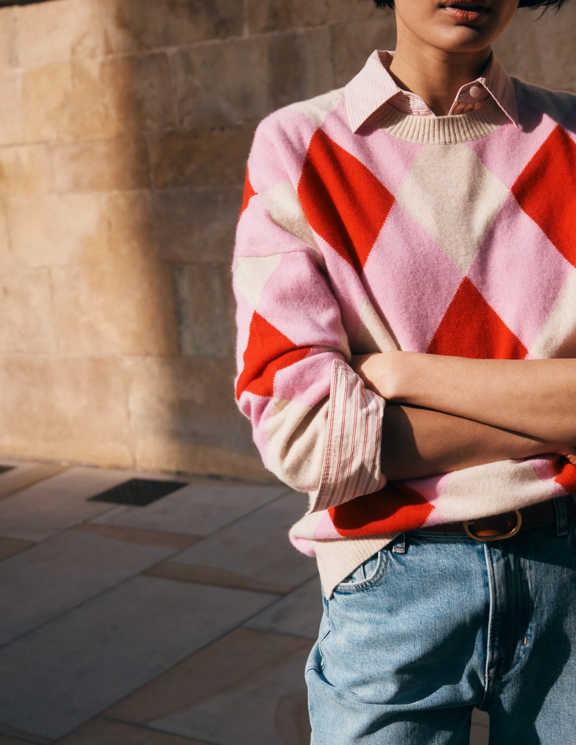 Anastasia Kaschmirpullover-Rot und Rosa Argyle sold by Boden