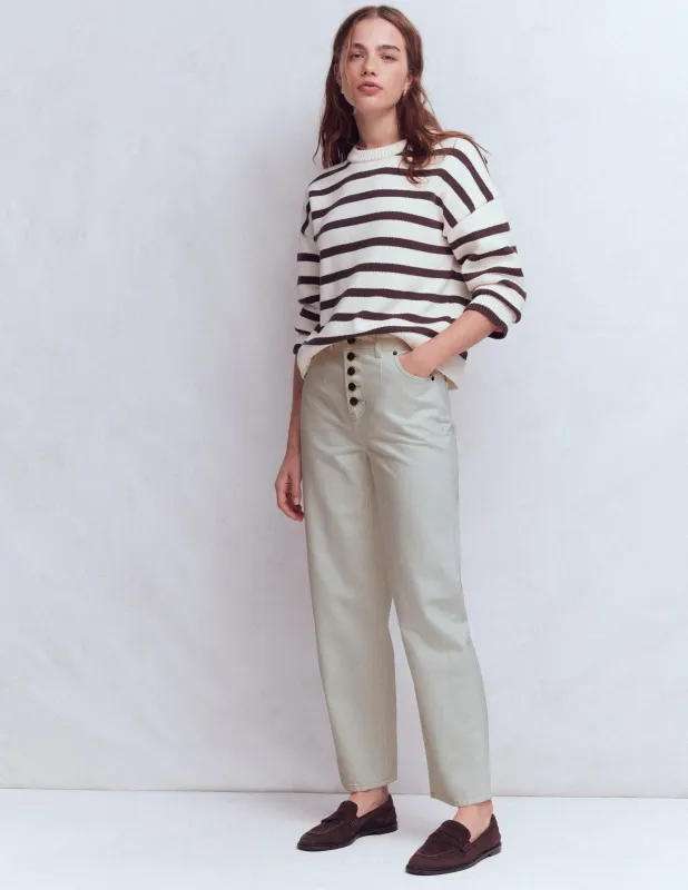 Jeans mit geradem Bein und sichtbarer Knopfleiste-Beige sold by Boden