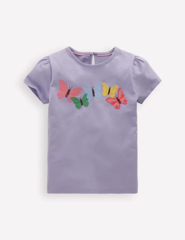 Oberteil mit Puffärmeln und Superstich-Lila Schmetterlinge sold by Boden