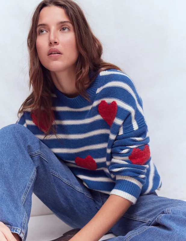 Isa Bestickter Pullover-Delftblau Herzen sold by Boden